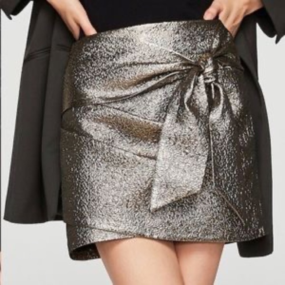 Mango Metallic Gold Knot Bow New Year Skirt